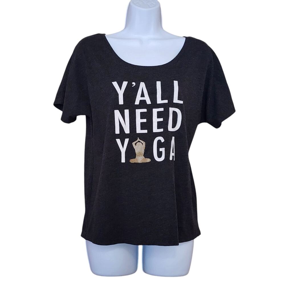 Bella Canvas Womens Yoga Graphic Quote Tee Size S Gray Drop Shoulder Top